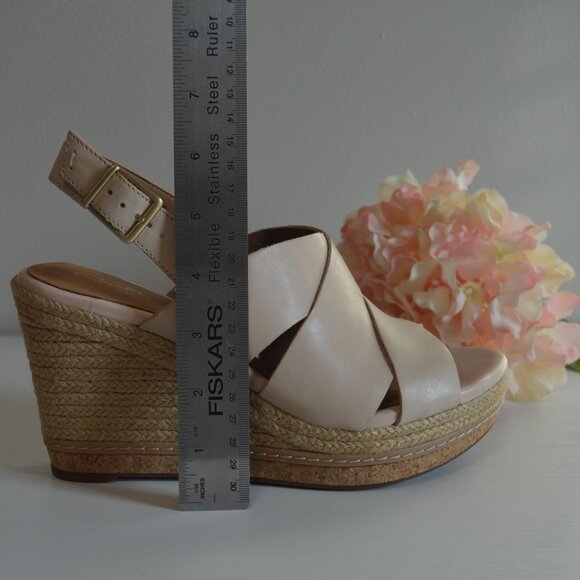 Clarks Amelia Dally Ecru Leather Espadrille Wedge Sandals - Picture 11 of 12